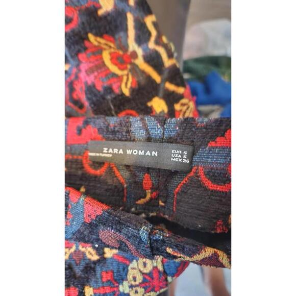 Zara Woman Skirt Womens Small Black Red Gold Velvet Boho Tassel Fringe Bohemian - Picture 7 of 7